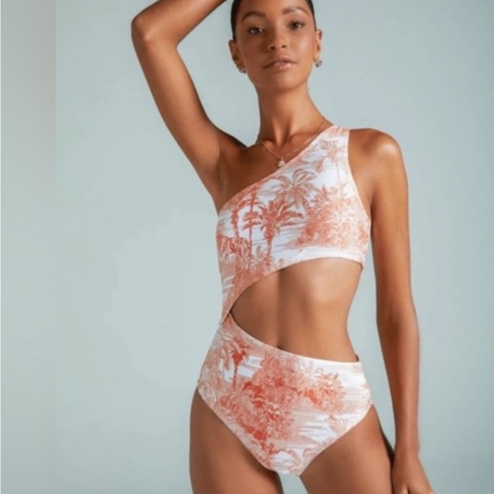 Noli One-Shoulder Cutout Swimsuit in Orange and White